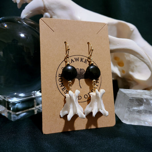 Mink Vertebrae & Blue Tigers Eye Dangle Earrings