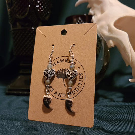 Raccoon Claw and Heart Earrings