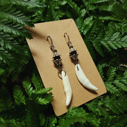 Coyote fang and Garnet Earrings