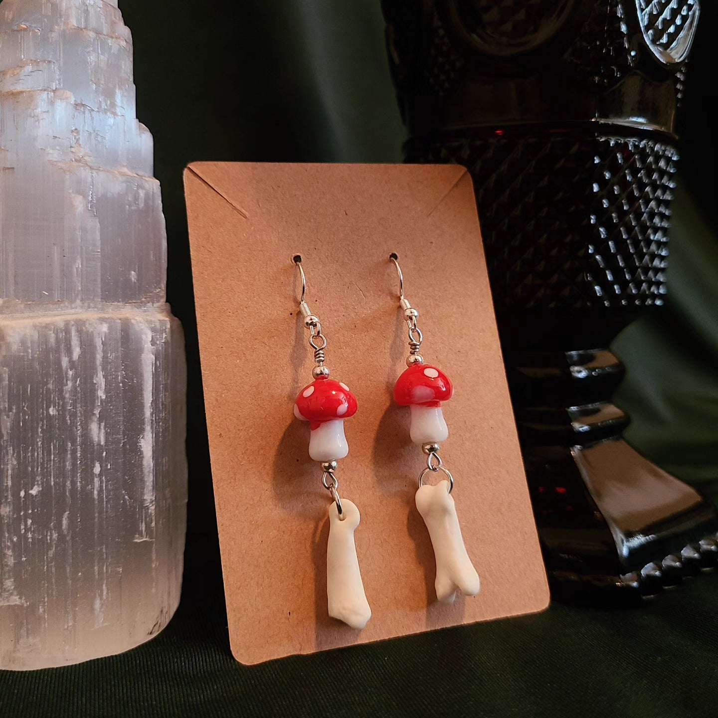 Coyote toe and Mushroom Earrings