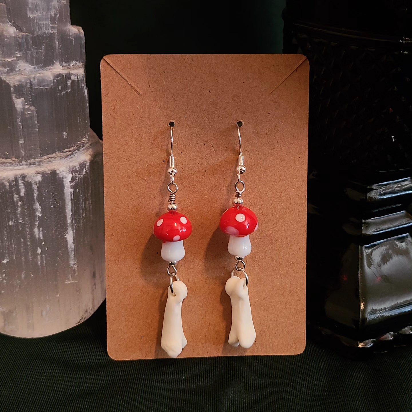 Coyote toe and Mushroom Earrings