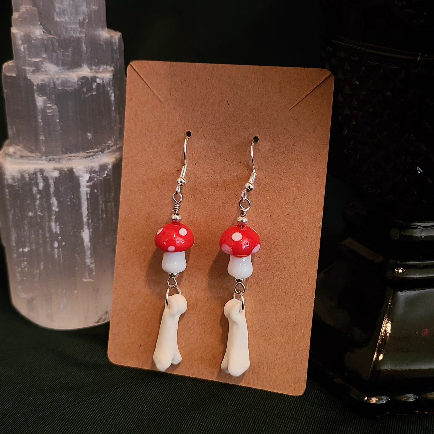 Coyote toe and Mushroom Earrings