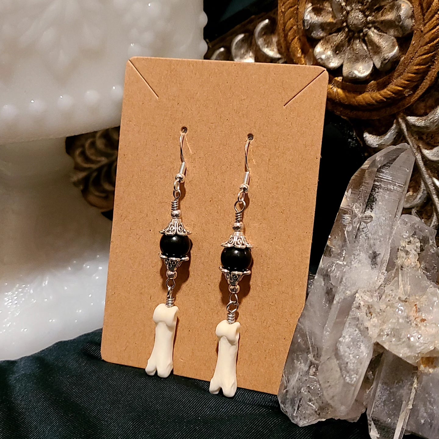 Coyote and Obsidian Earrings