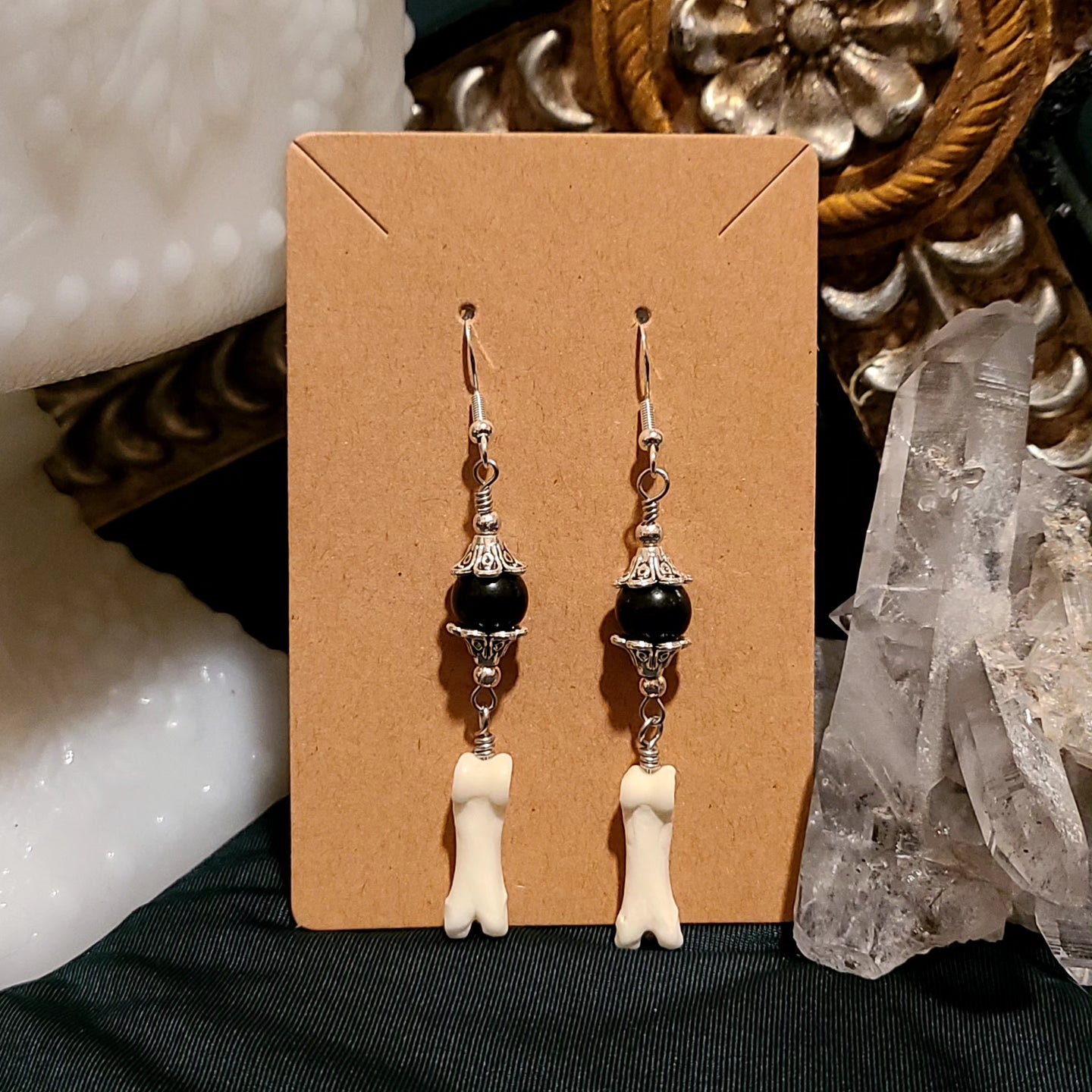 Coyote and Obsidian Earrings