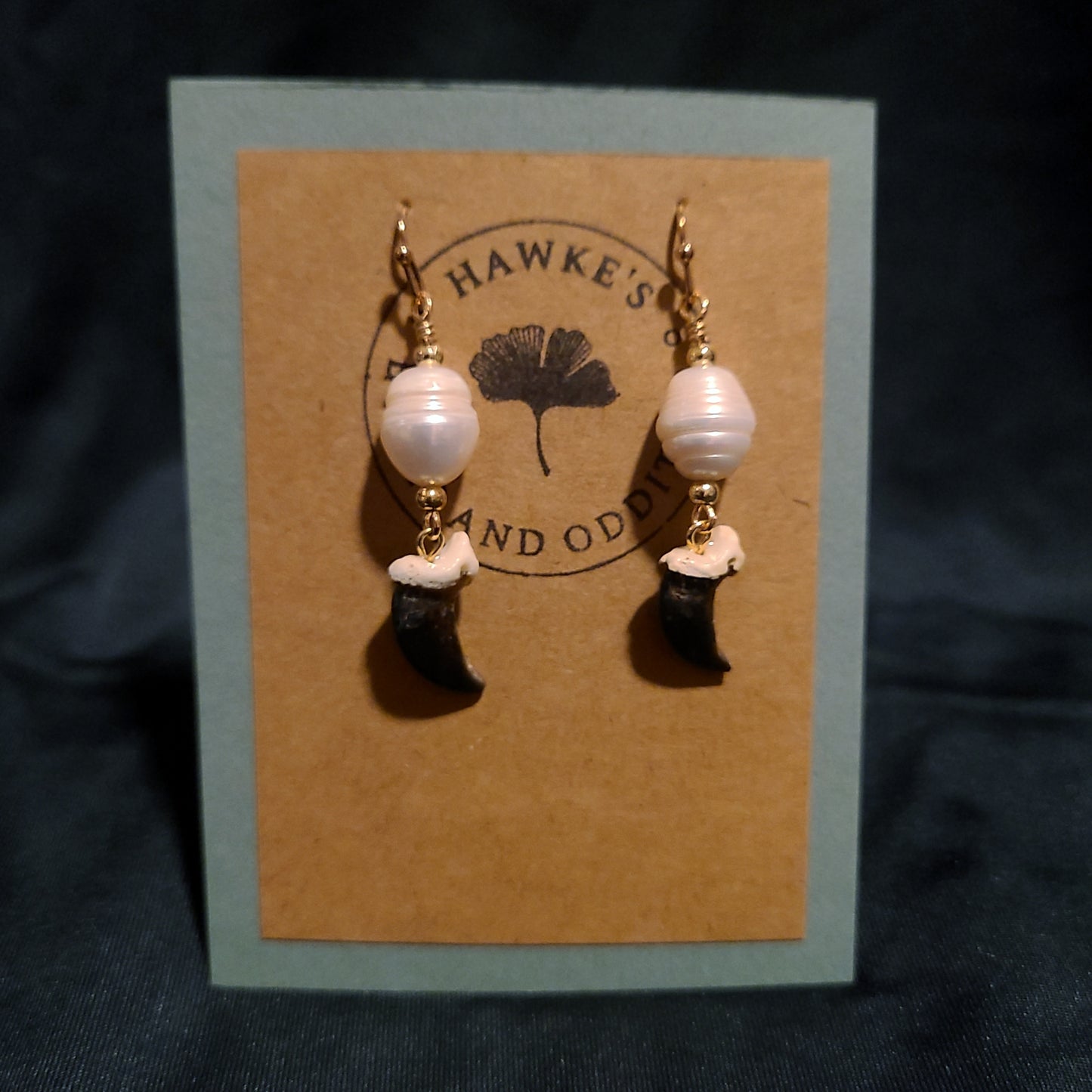 Coyote Claw and Pearl Dangle Earrings
