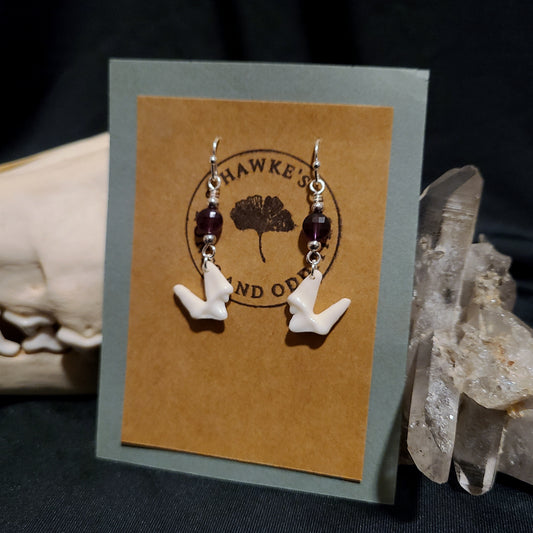 Coyote Teeth and Amethyst Dangle Earrings