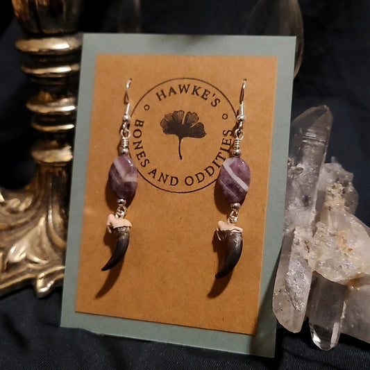 Coyote claw and Chevron Amethyst Dangle Earrings