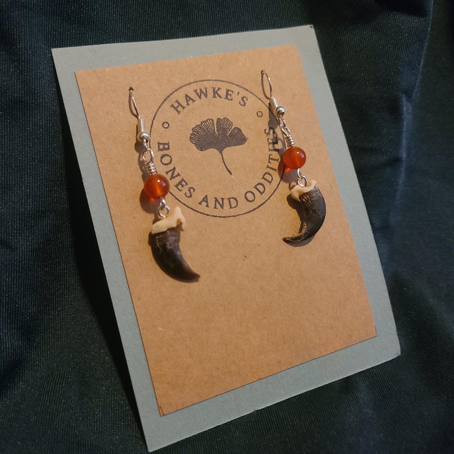 Coyote Claw and Carnelian Dangle Earrings