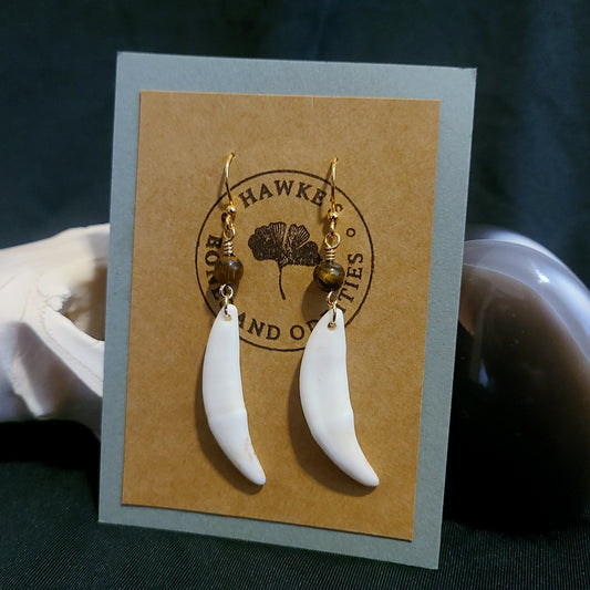Coyote Canine and Tiger's Eye Dangle Earrings