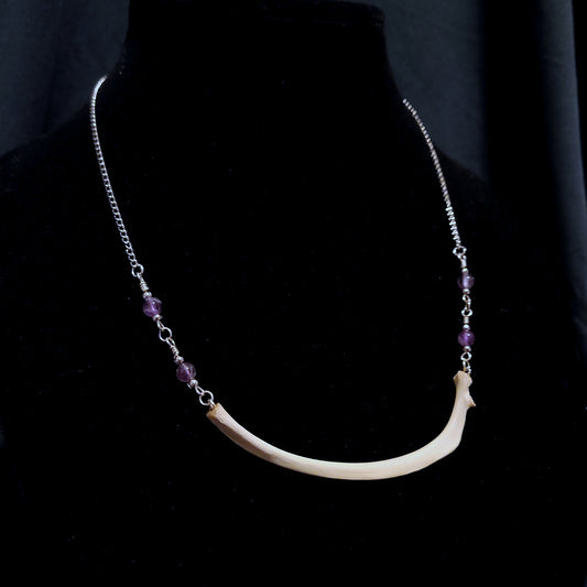 Beaver Rib and Amethyst Necklace