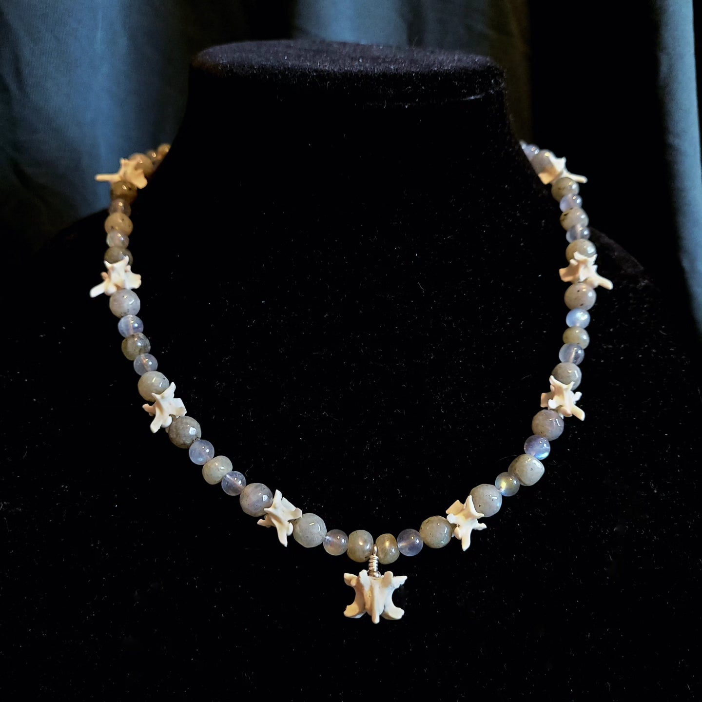 Rattlesnake Vertebrae and Labradorite Beaded Necklace