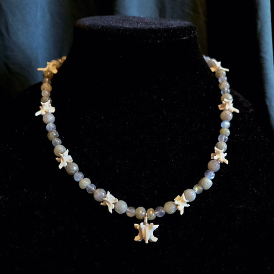 Rattlesnake Vertebrae and Labradorite Beaded Necklace