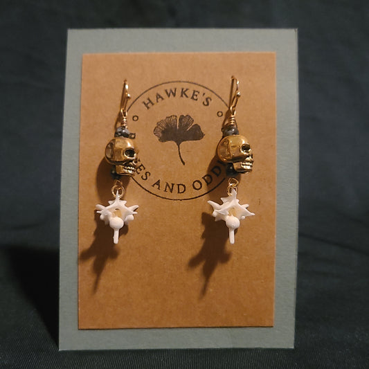 Rattlesnake vertebrae and Skull Dangle Earrings