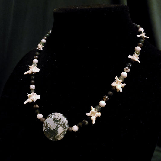 Rattlesnake Vertebrae and Tree Agate Beaded Necklace