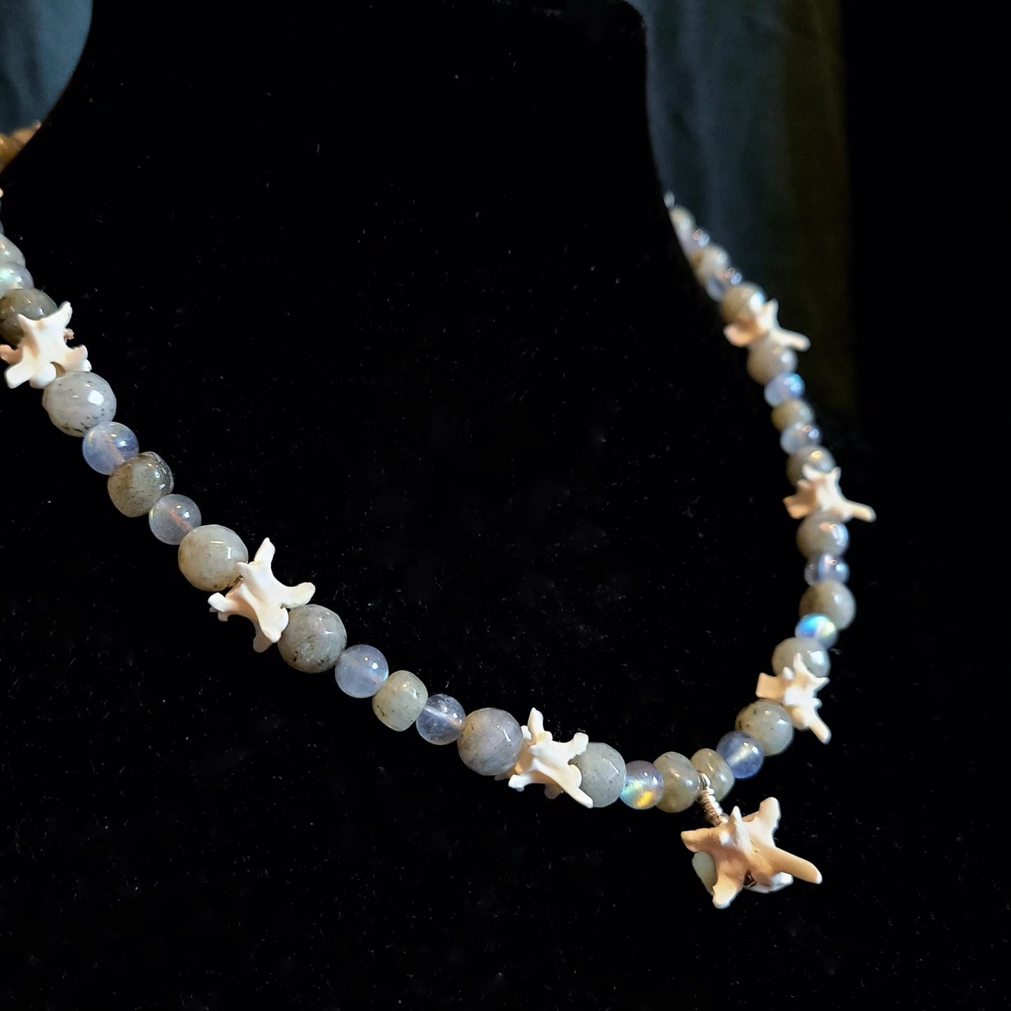 Rattlesnake Vertebrae and Labradorite Beaded Necklace