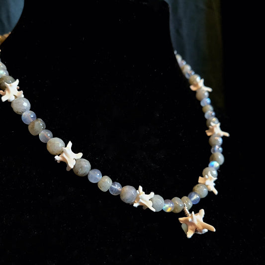 Rattlesnake Vertebrae and Labradorite Beaded Necklace