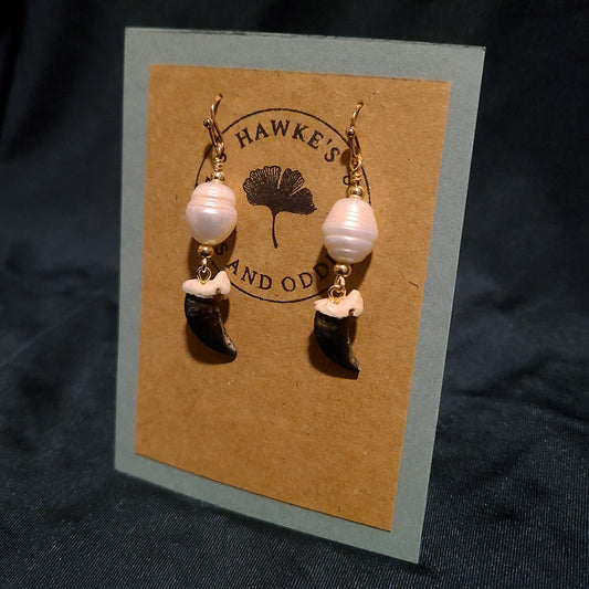 Coyote Claw and Pearl Dangle Earrings
