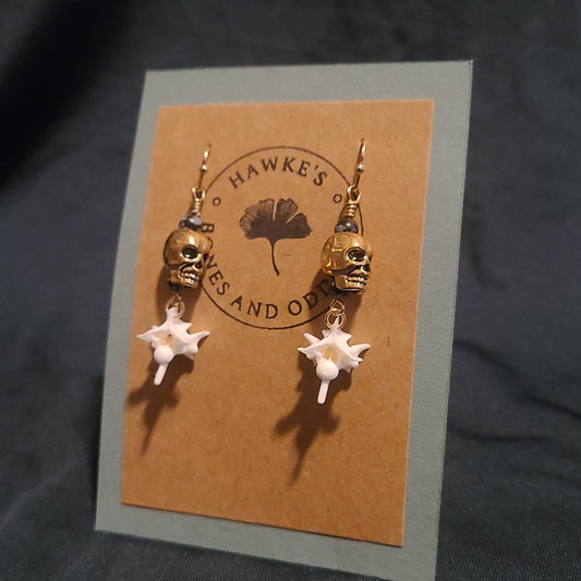 Rattlesnake vertebrae and Skull Dangle Earrings