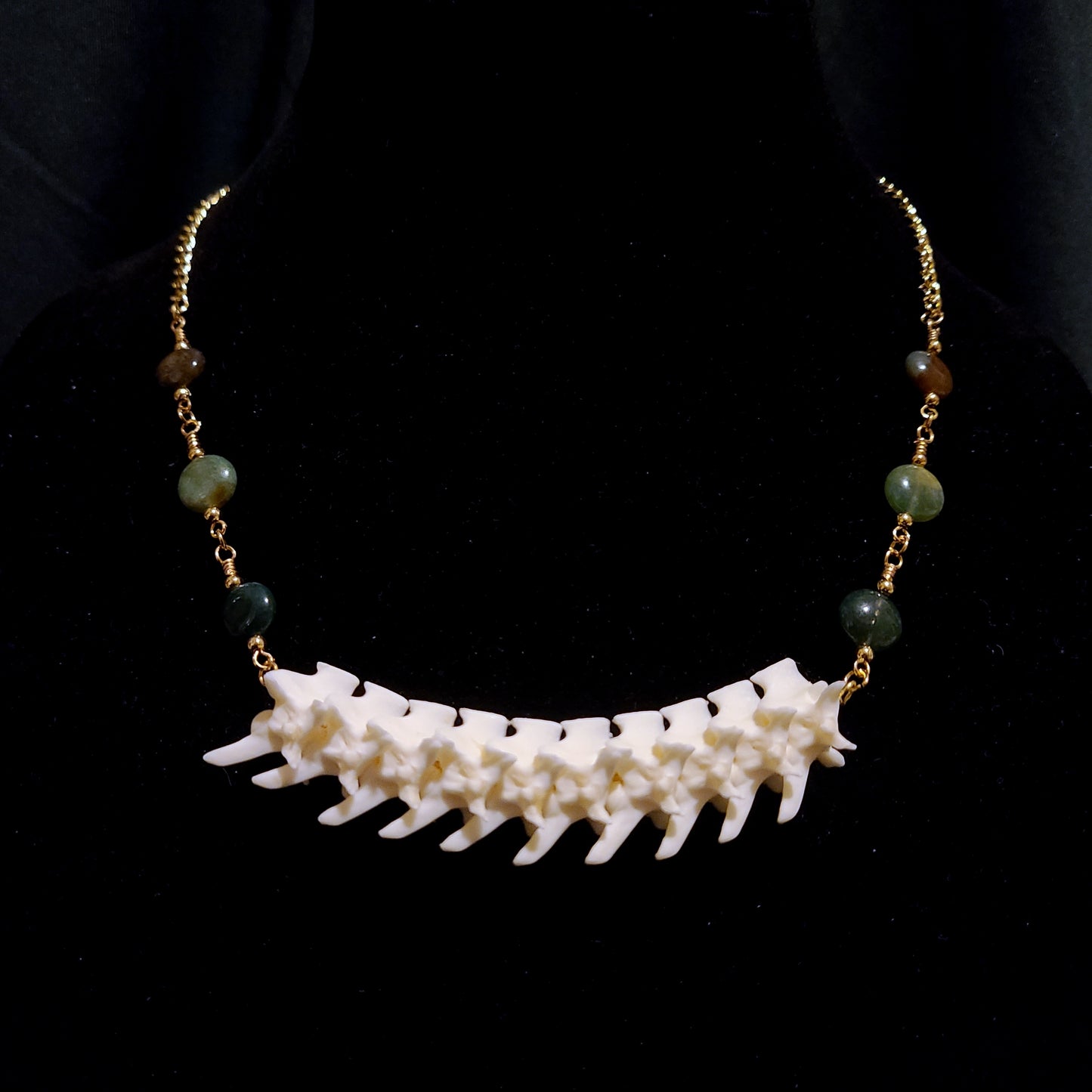 Articulated Rattlesnake Vertebrae and Fancy Jasper Necklace