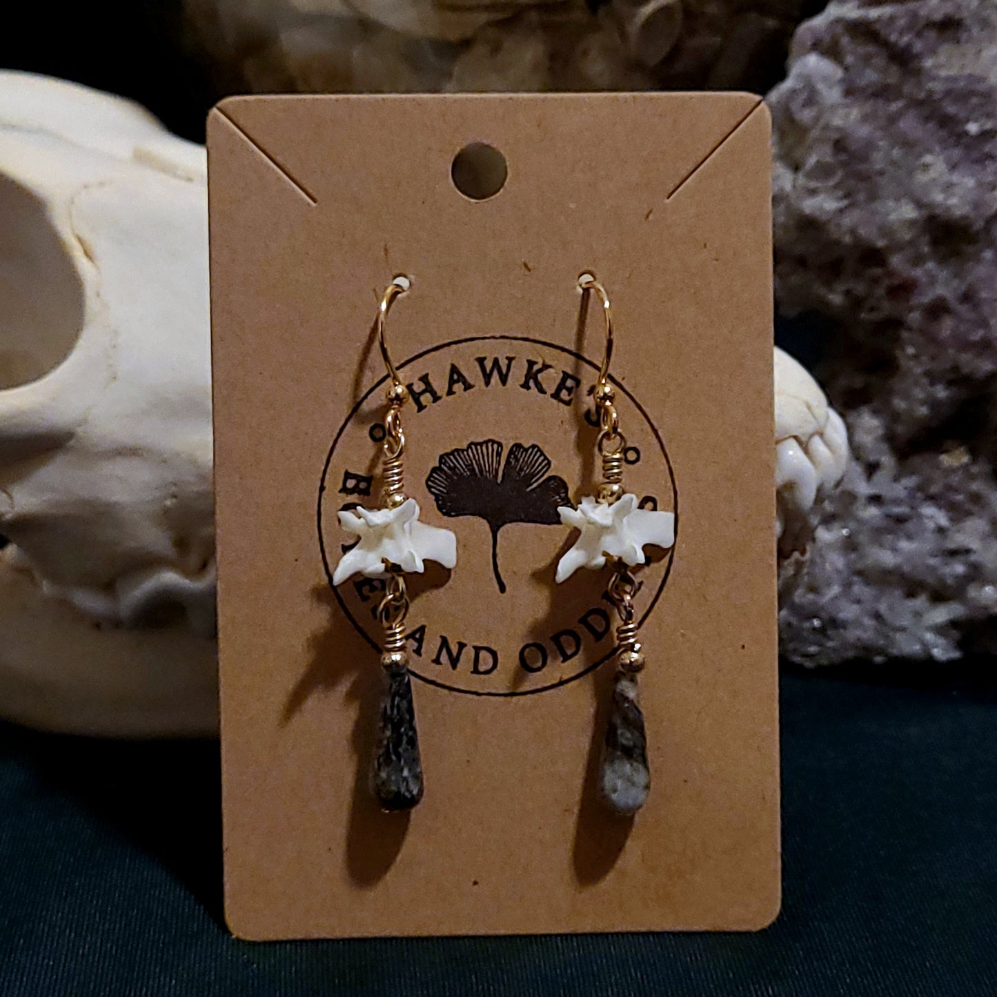 Rattlesnake Vertebrae and Pietersite Dangle Earrings