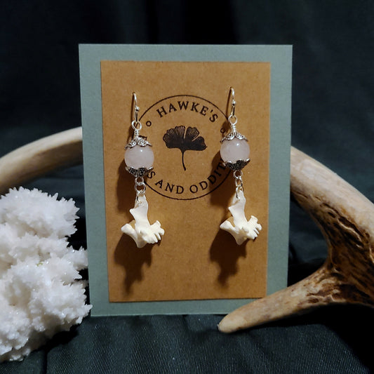 Mink Vertebrae and Rose Quartz Dangle Earrings