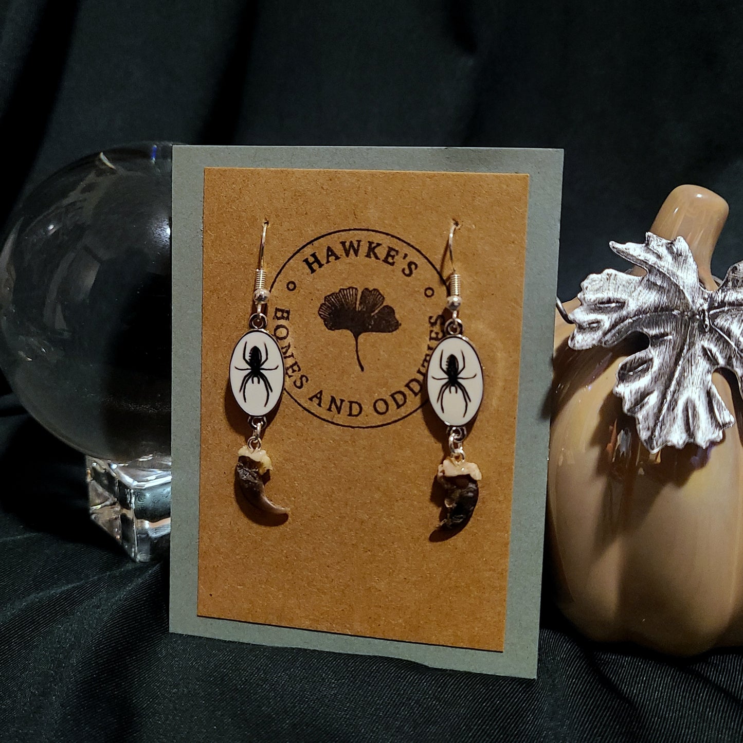 Raccoon Claw and Spider Dangle Earrings