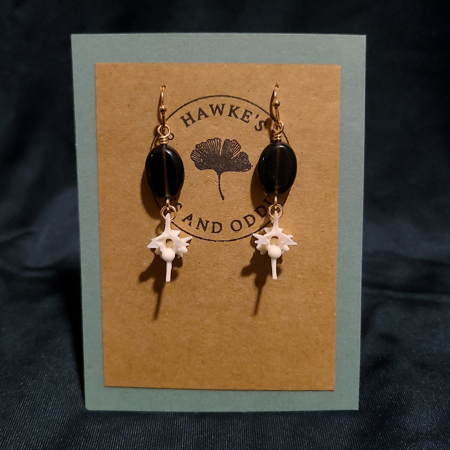 Rattlesnake Vertebrae and Smoky Quartz Dangle Earrings