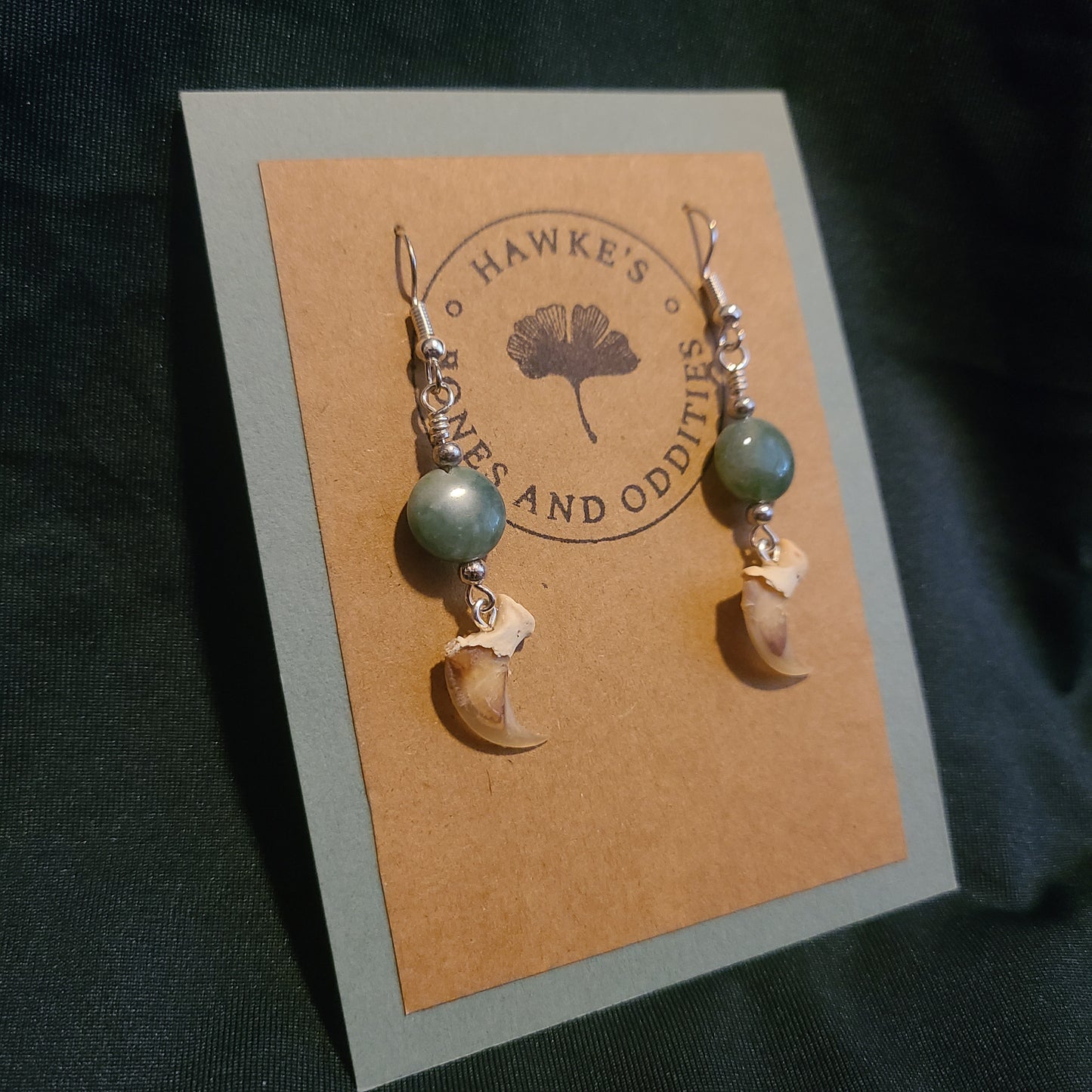 Bobcat Claw and Fancy Jasper Dangle Earrings