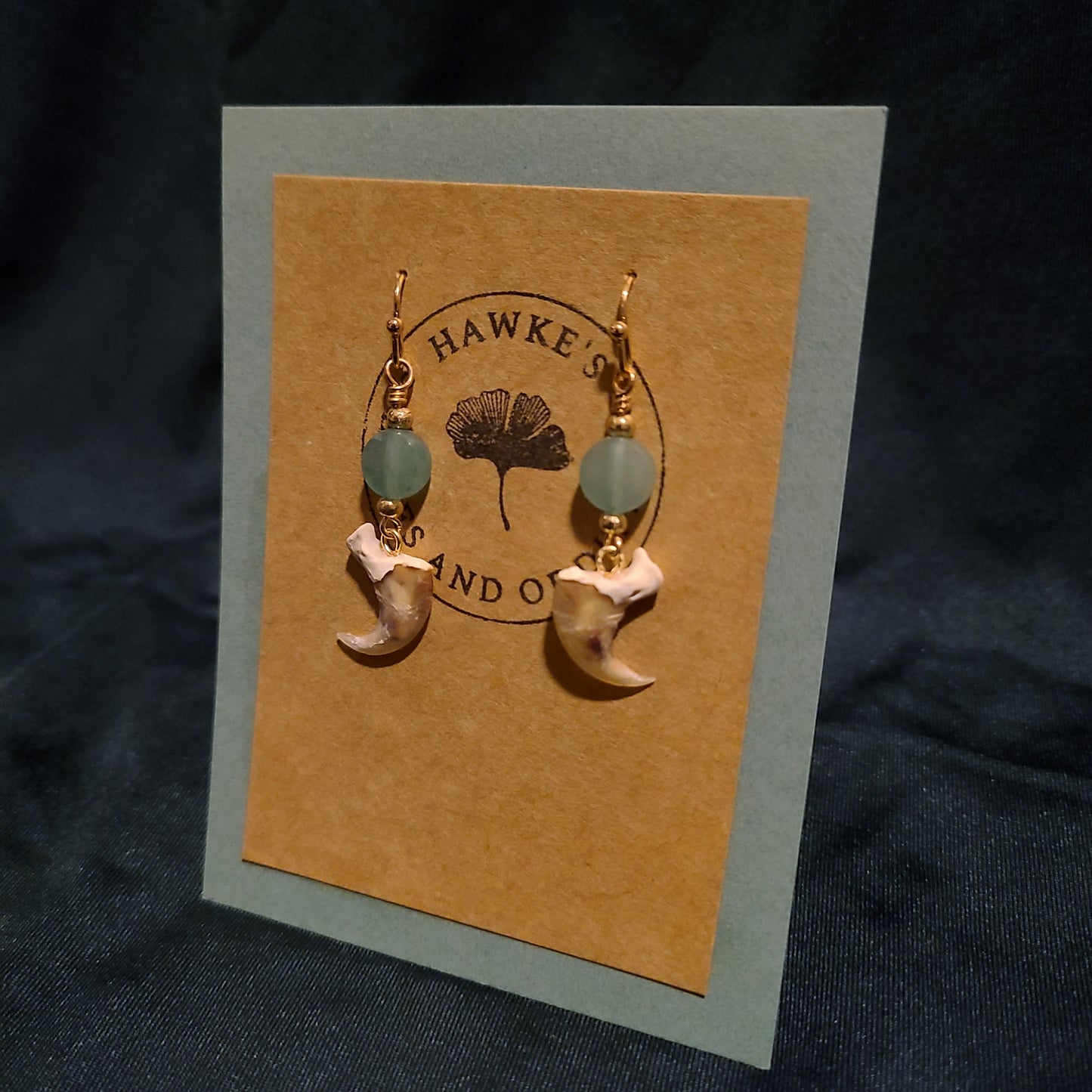 Bobcat Claw and Green Aventurine Dangle Earrings