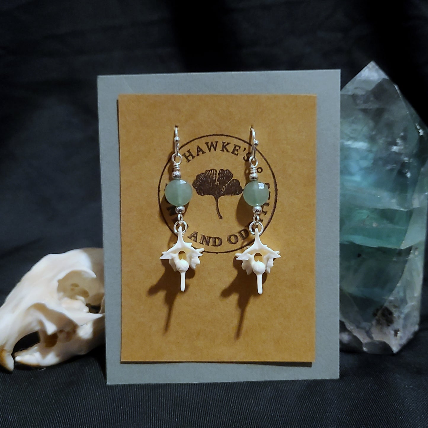 Rattlesnake Vertebrae and Aventurine Dangle Earrings