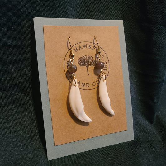 Coyote Canine and Amethyst Dangle Earrings