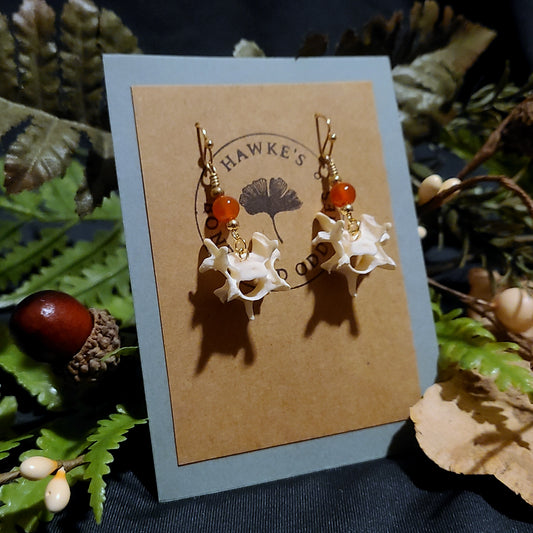Mink Vertebrae and Carnelian Dangle Earrings