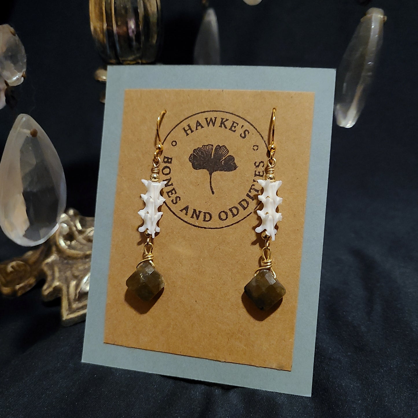 Rattlesnake Vertebrae and Labradorite Dangle Earrings
