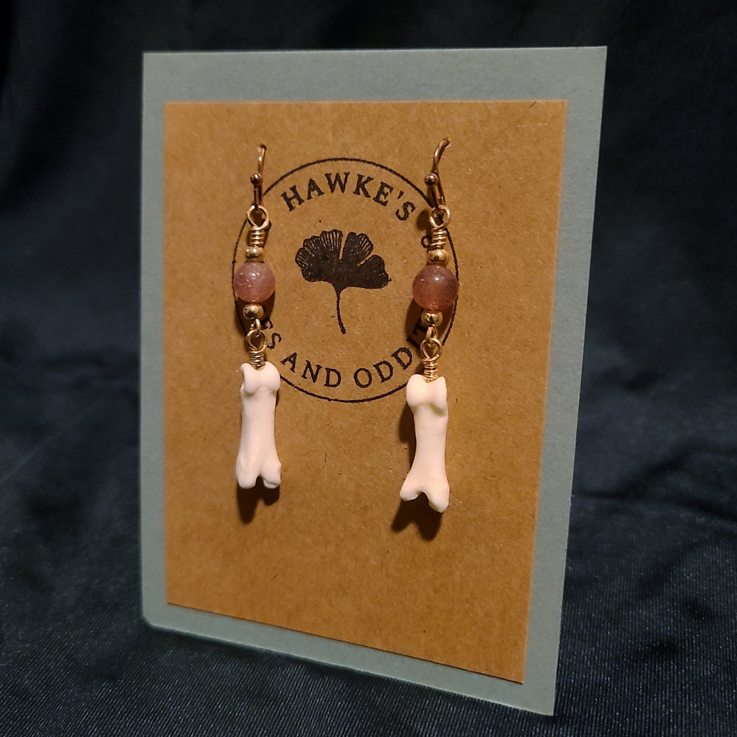 Coyote Toe and Strawberry Quartz Dangle Earrings