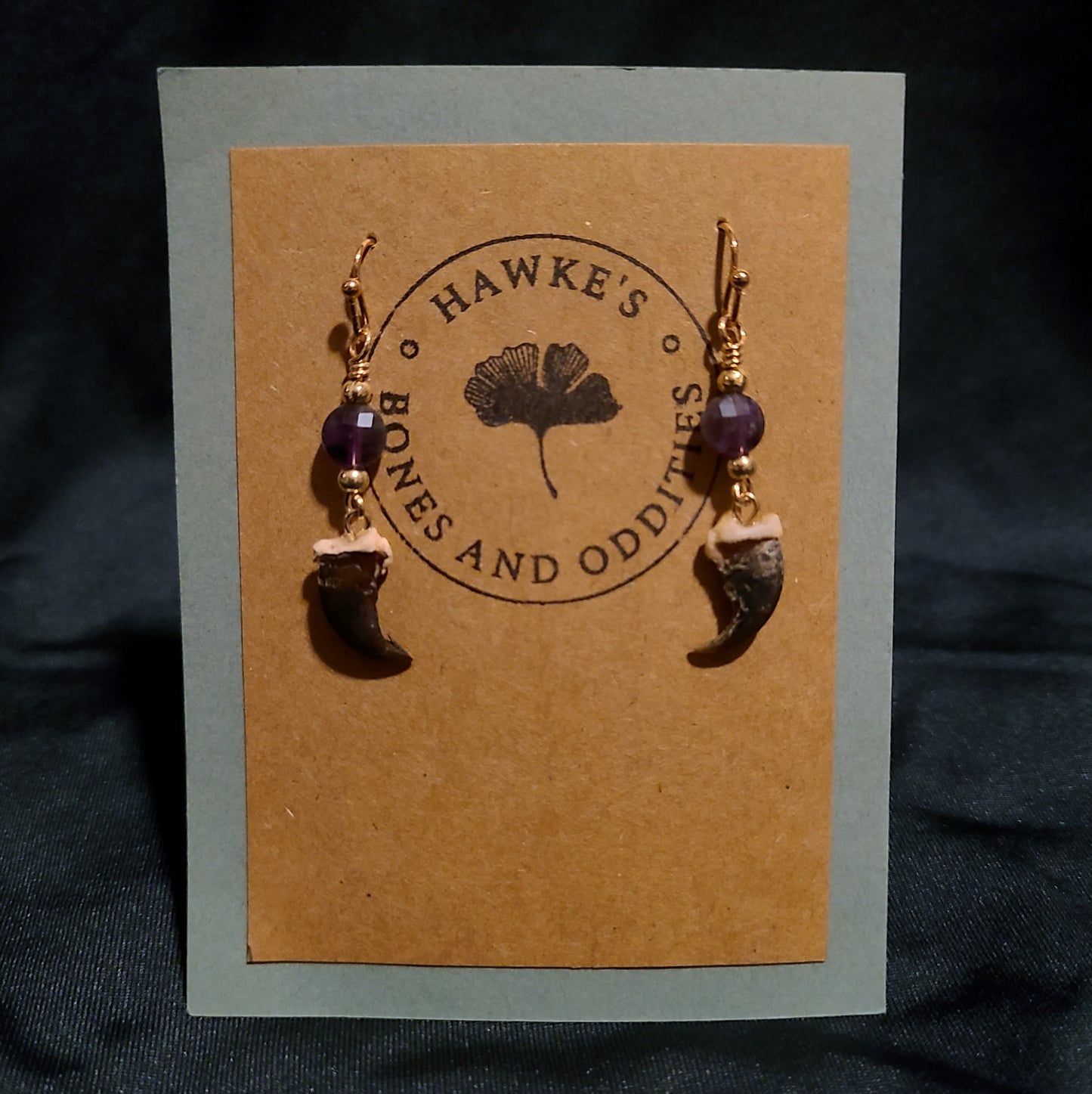 Raccoon Claw and Amethyst Dangle Earrings