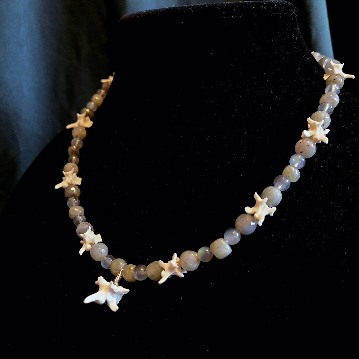 Rattlesnake Vertebrae and Labradorite Beaded Necklace