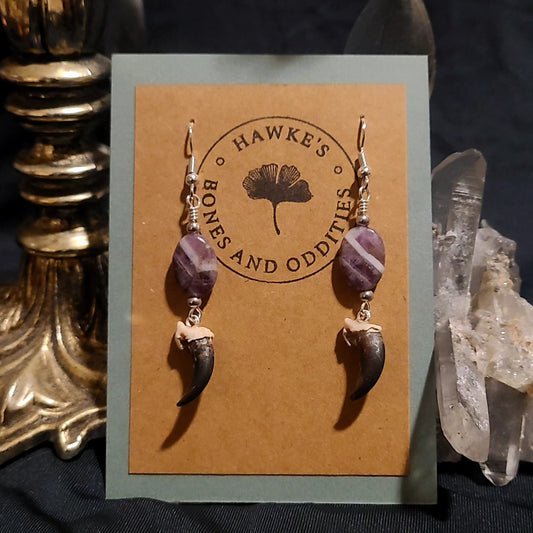Coyote claw and Chevron Amethyst Dangle Earrings