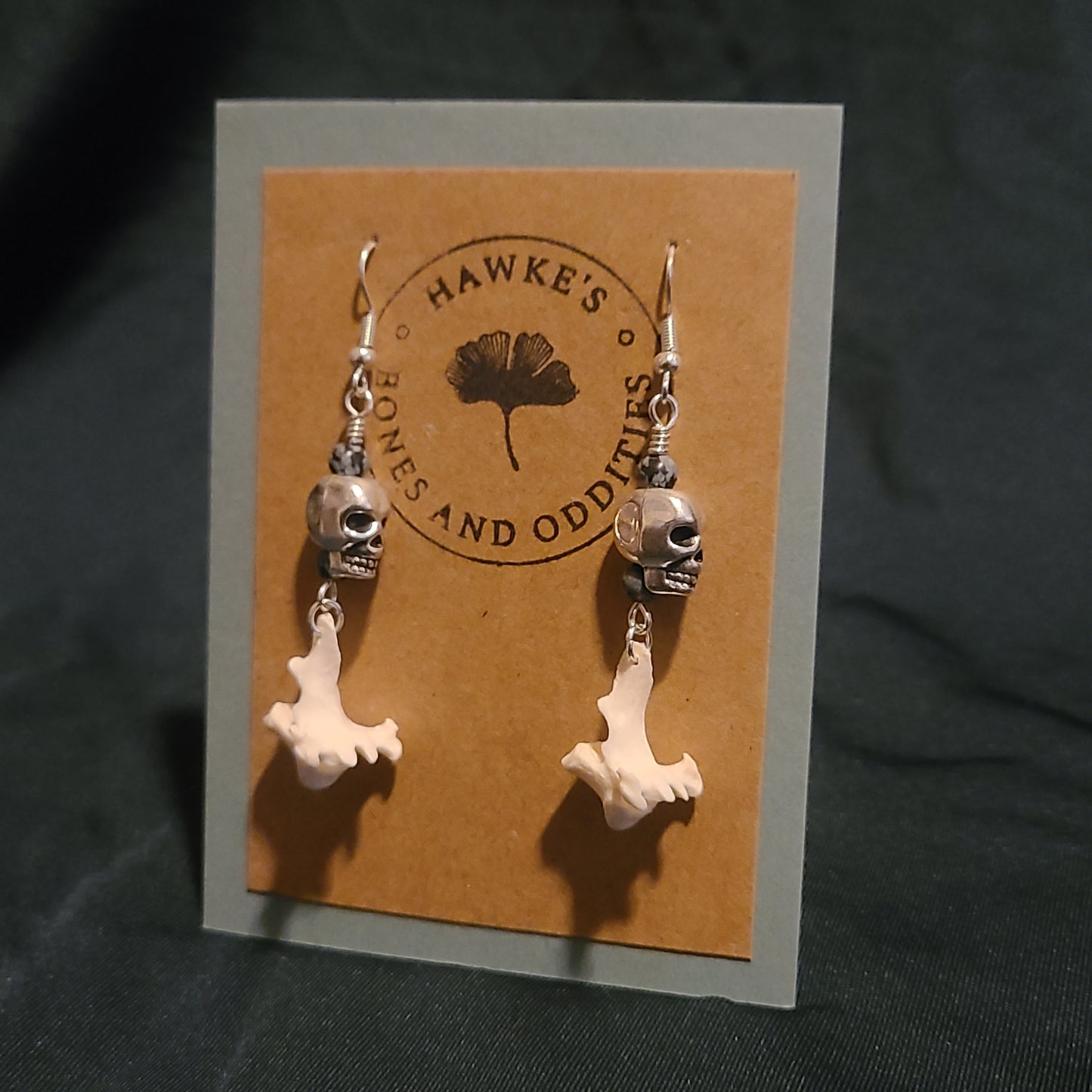 Mink Vertebrae and Skull Dangle Earrings