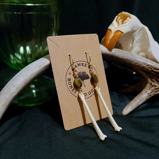 Fox Bone and Tigers Eye Dangle Earrings
