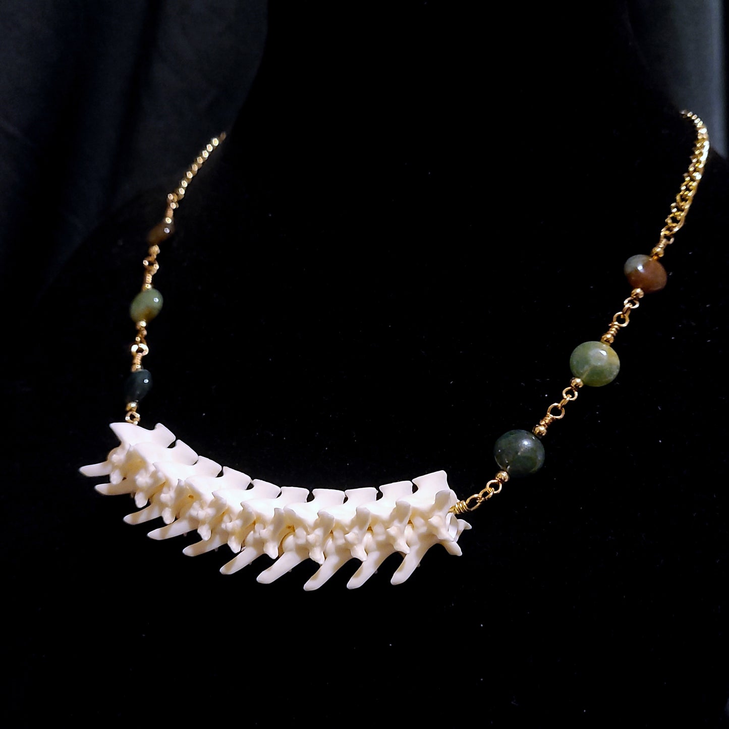 Articulated Rattlesnake Vertebrae and Fancy Jasper Necklace