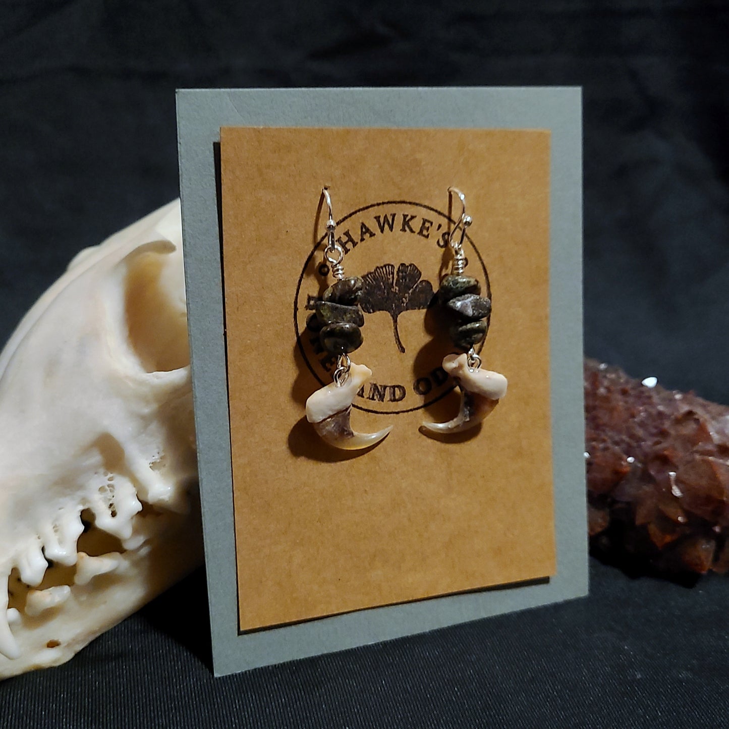 Bobcat Claw and Dragons Jasper Dangle Earrings