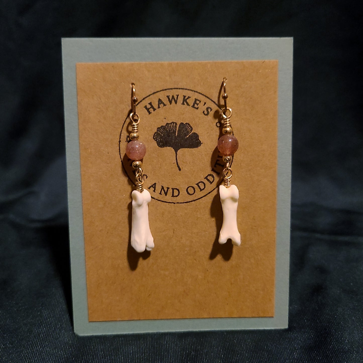 Coyote Toe and Strawberry Quartz Dangle Earrings