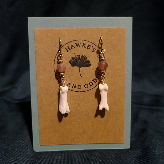 Coyote Toe and Strawberry Quartz Dangle Earrings