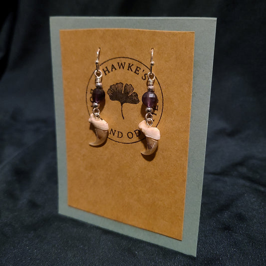 Bobcat Claw and Amethyst Dangle Earrings