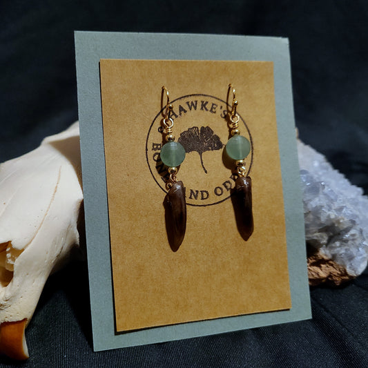 Beaver Claw and Aventurine Dangle Earrings