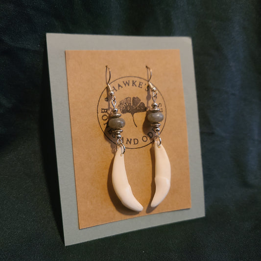 Coyote Canine and Labradorite Dangle Earrings