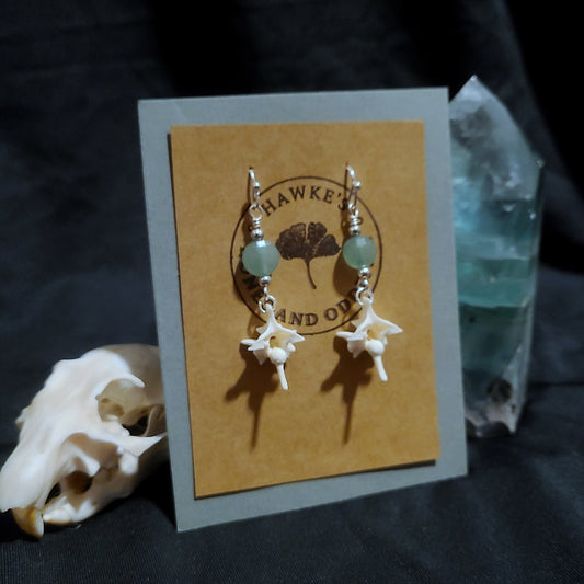 Rattlesnake Vertebrae and Aventurine Dangle Earrings