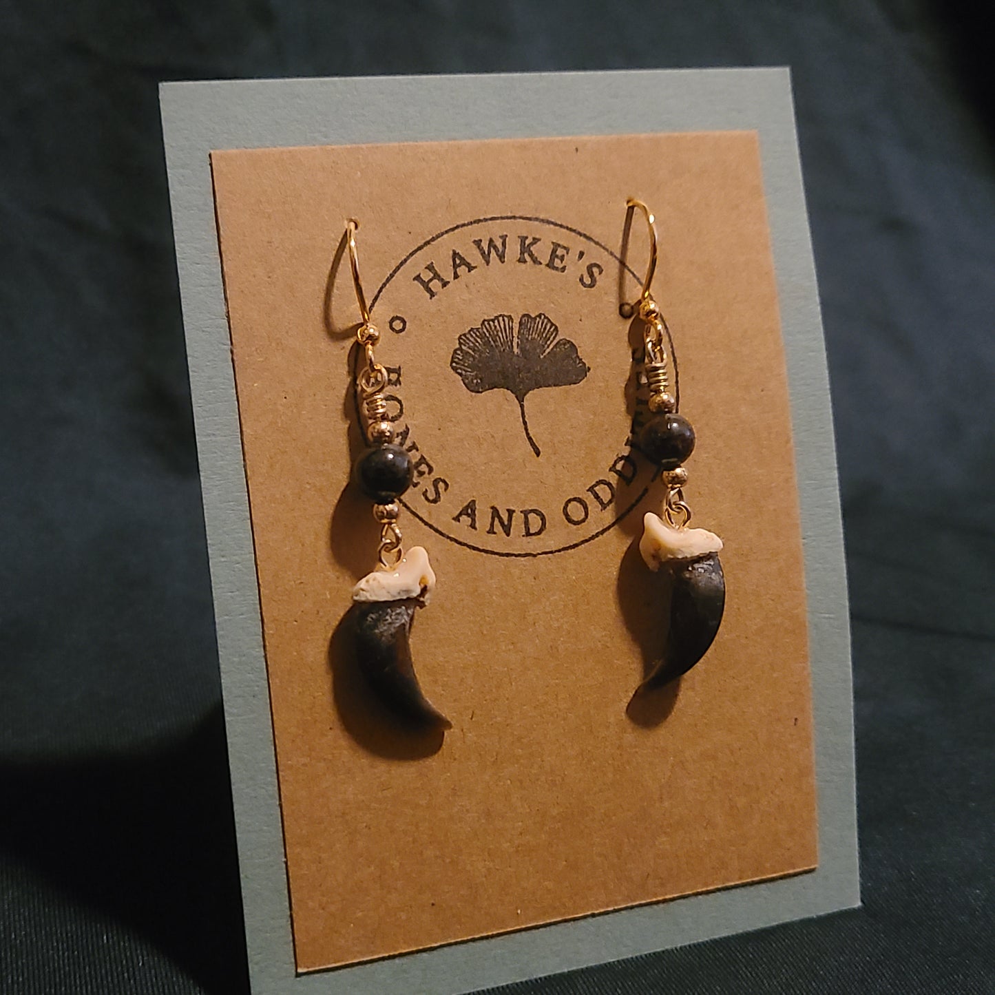 Coyote Claw and Garnet Dangle Earrings