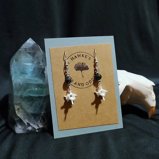 Rattlesnake Vertebrae and Moss Agate Dangle Earrings