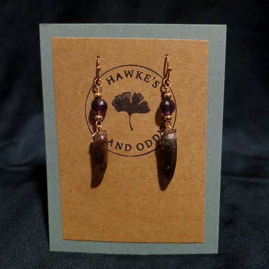 Beaver Claw and Amethyst Dangle Earrings